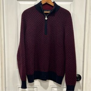 Brooks Brothers Ultimate Merino Wool Half-Zip Mens L Navy/Brick Red Office Golf